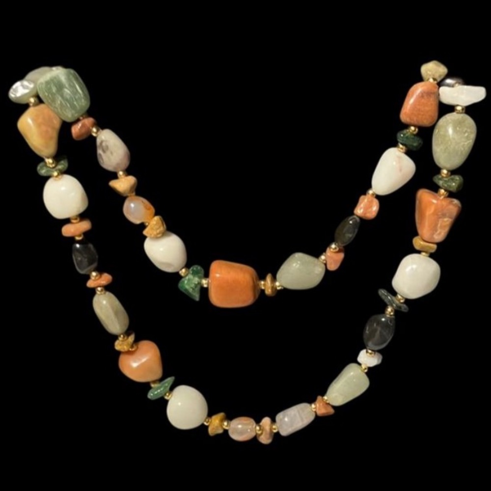 Vintage Multicolor Stone Beaded Necklace & Lieba Scarf Clip with Stone